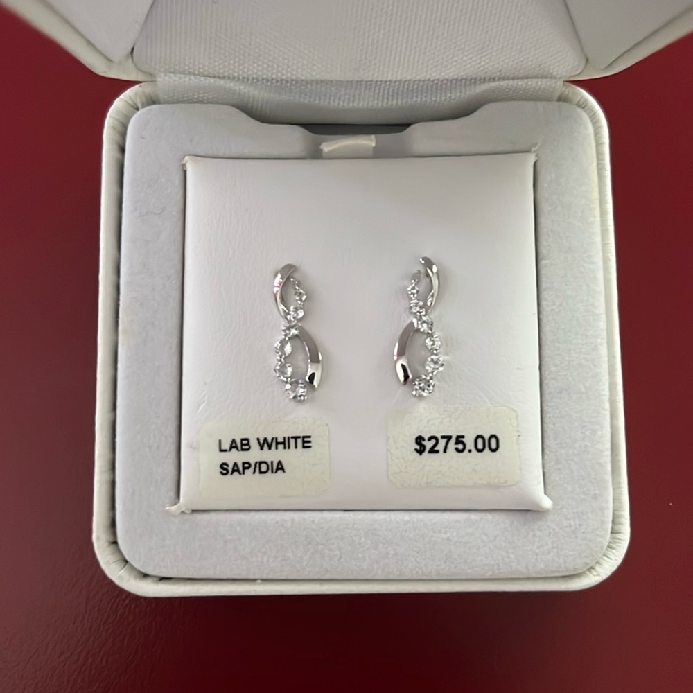 Lab created white sapphire/diamond earrings